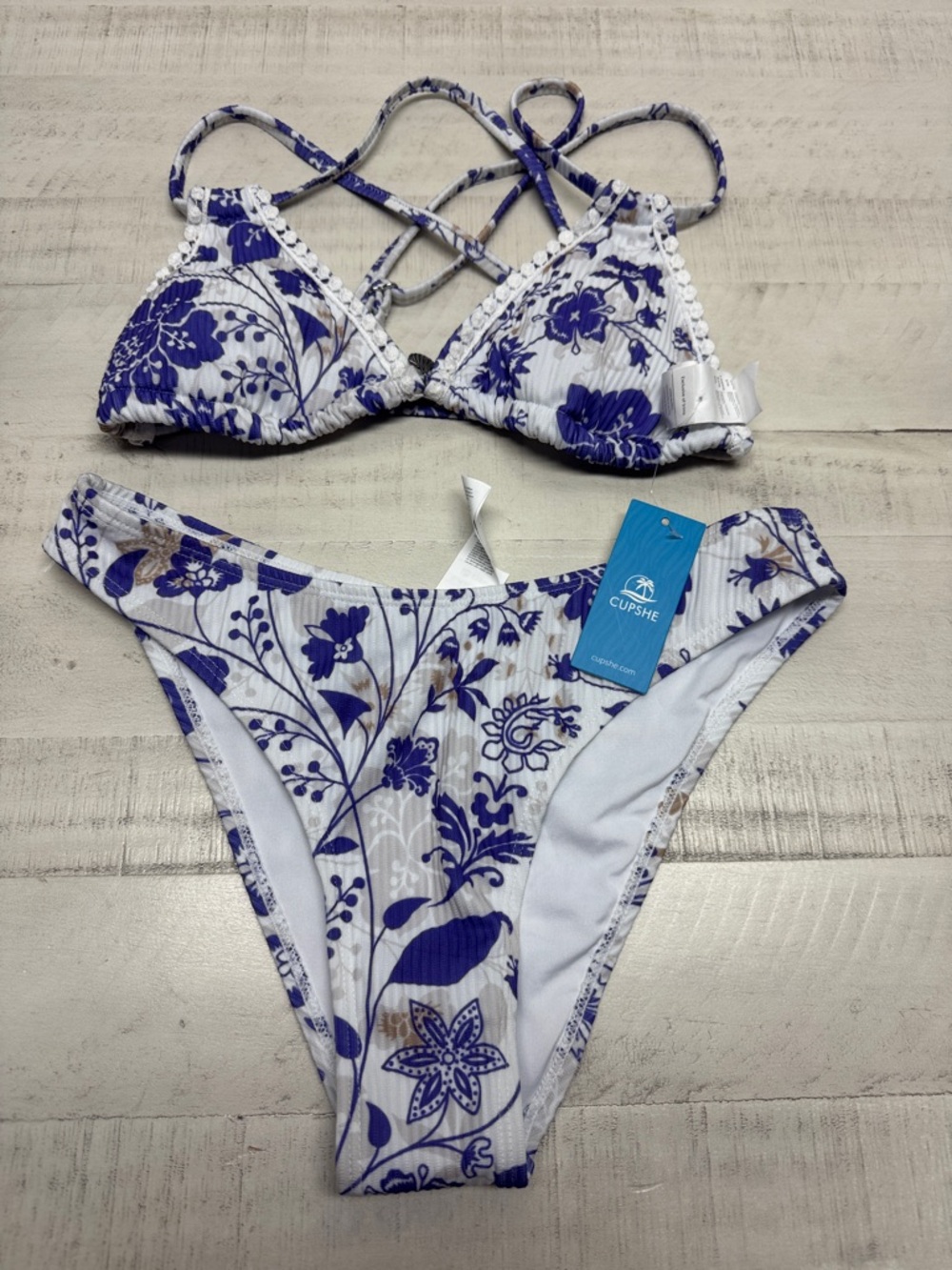 Cupshe Purple Blooms Triangle Bikini Top & Low-Rise Bottoms Set